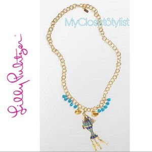 LILLY PULITZER Fish Statement Long Gold Necklace NEW
